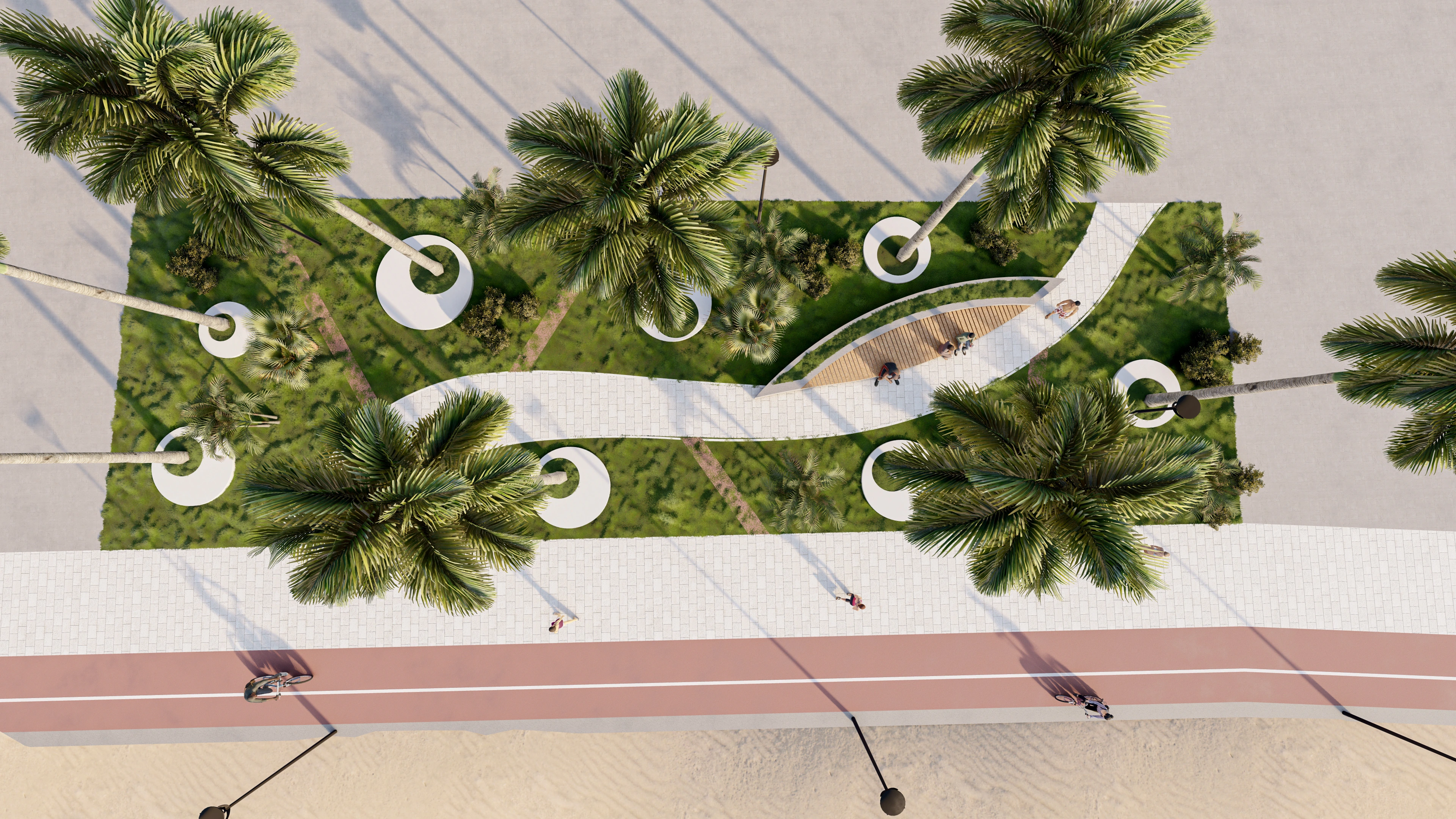 Landschaftsvisualisierung einer Promenade und eines Kuestenparks - Perspektive 02