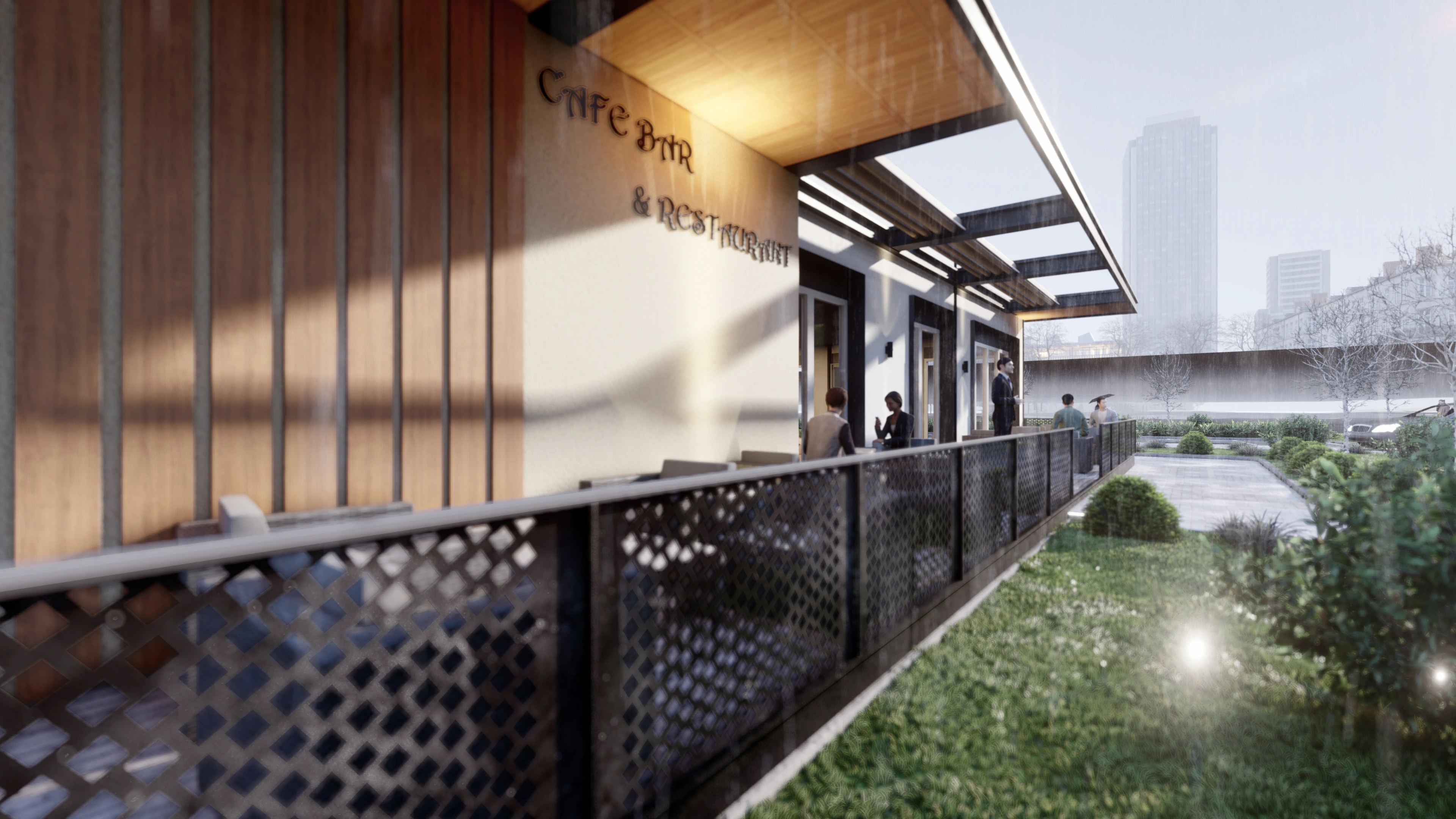 Gewerbevisualisierung eines Restaurant- und Empfangspavillons - Perspektive 02