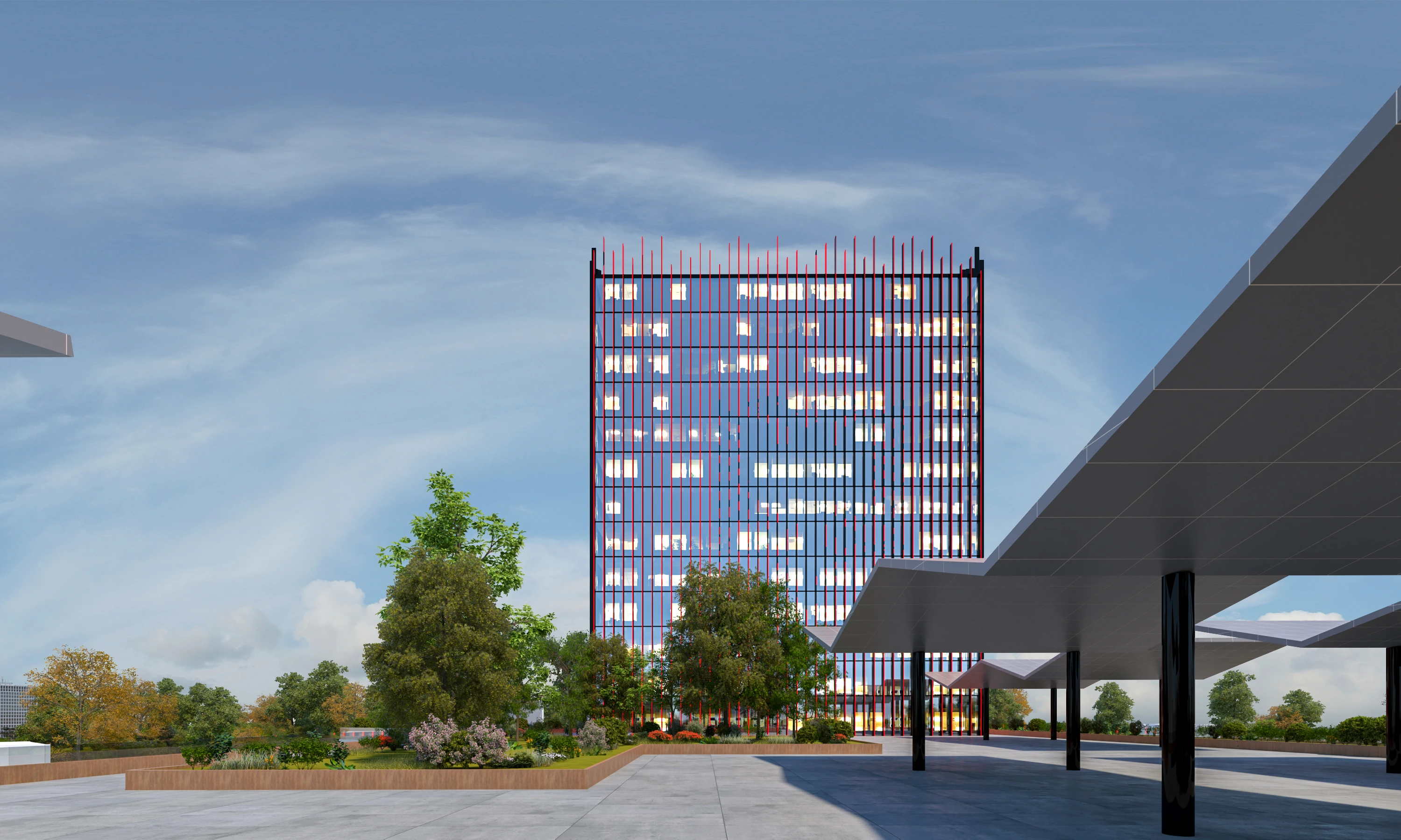 Gewerbevisualisierung eines Hochhauses im Campusumfeld
