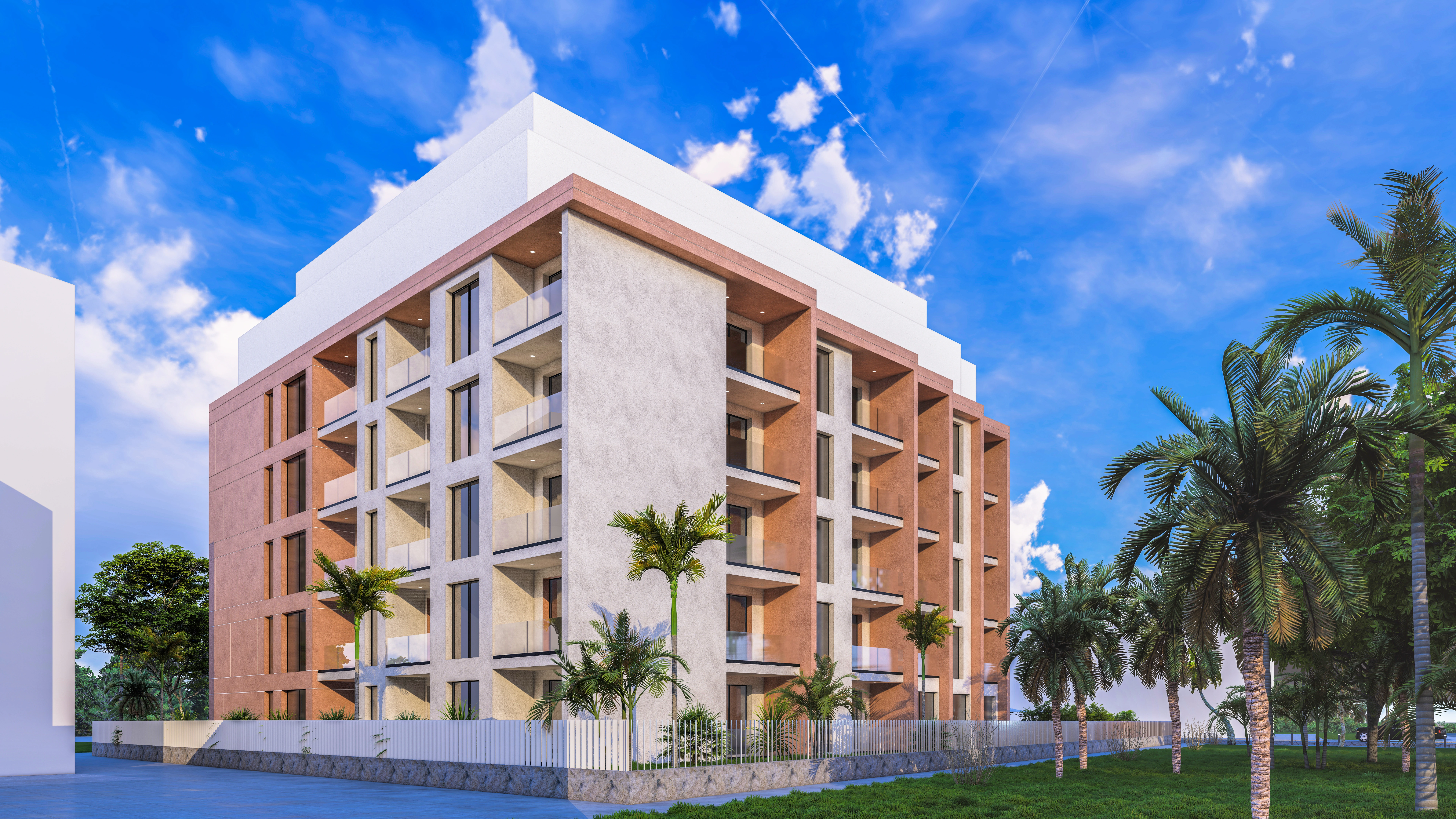 Hotelvisualisierung eines Apartmenthotels mit Pooldeck