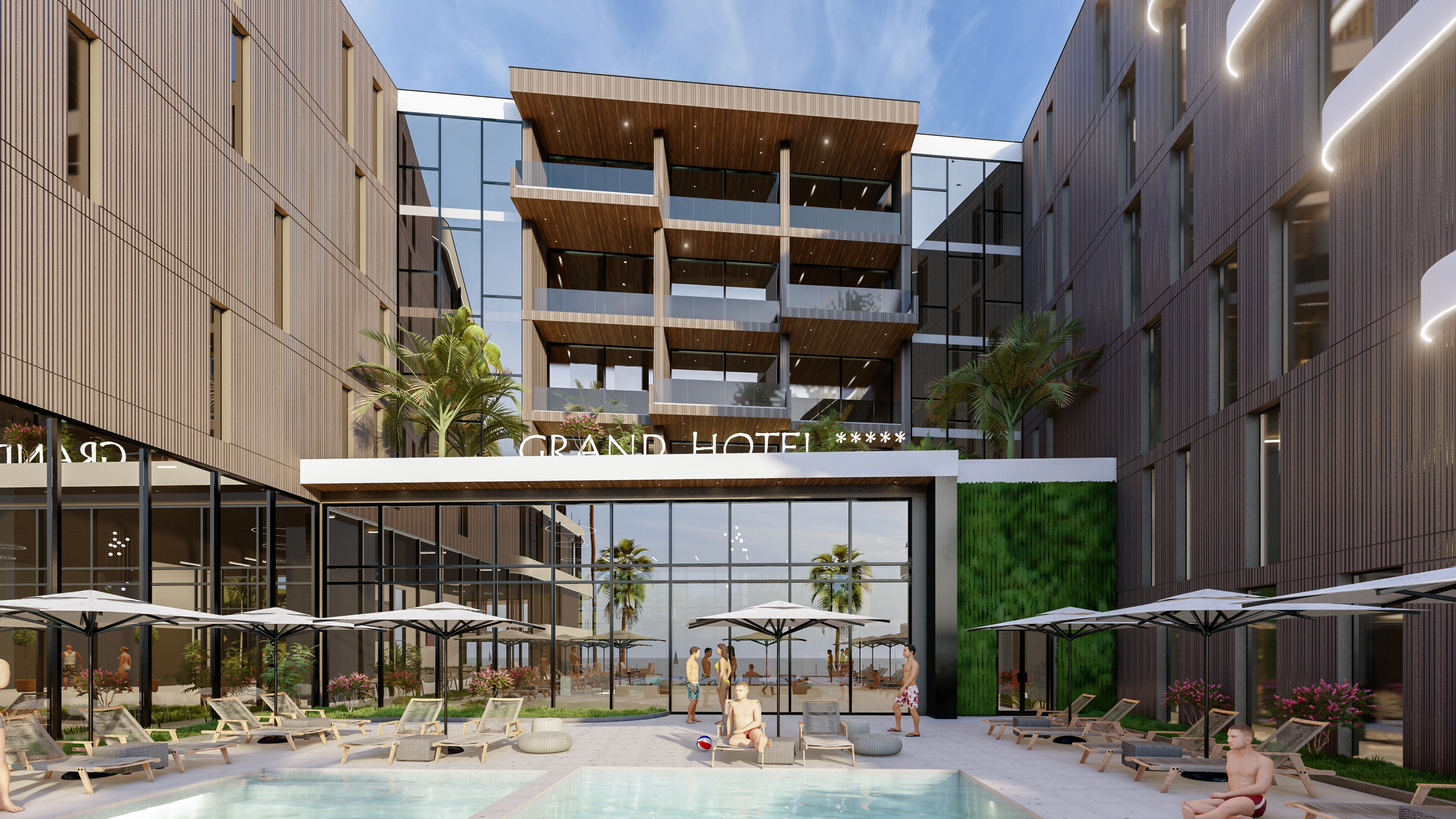 Hotelvisualisierung eines Apartmenthotels mit Pooldeck - Perspektive 35