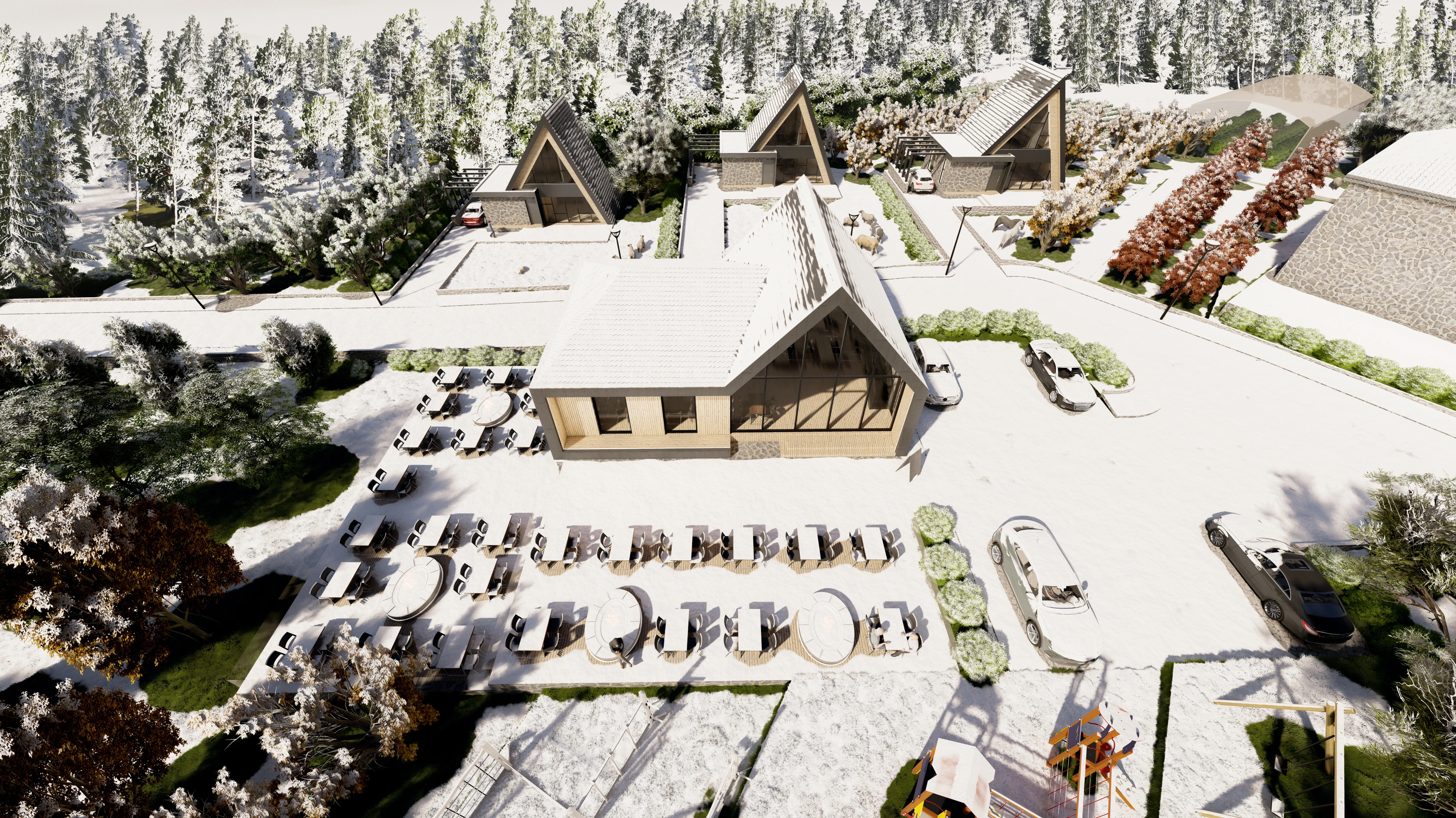Hotelvisualisierung eines Alpenresorts