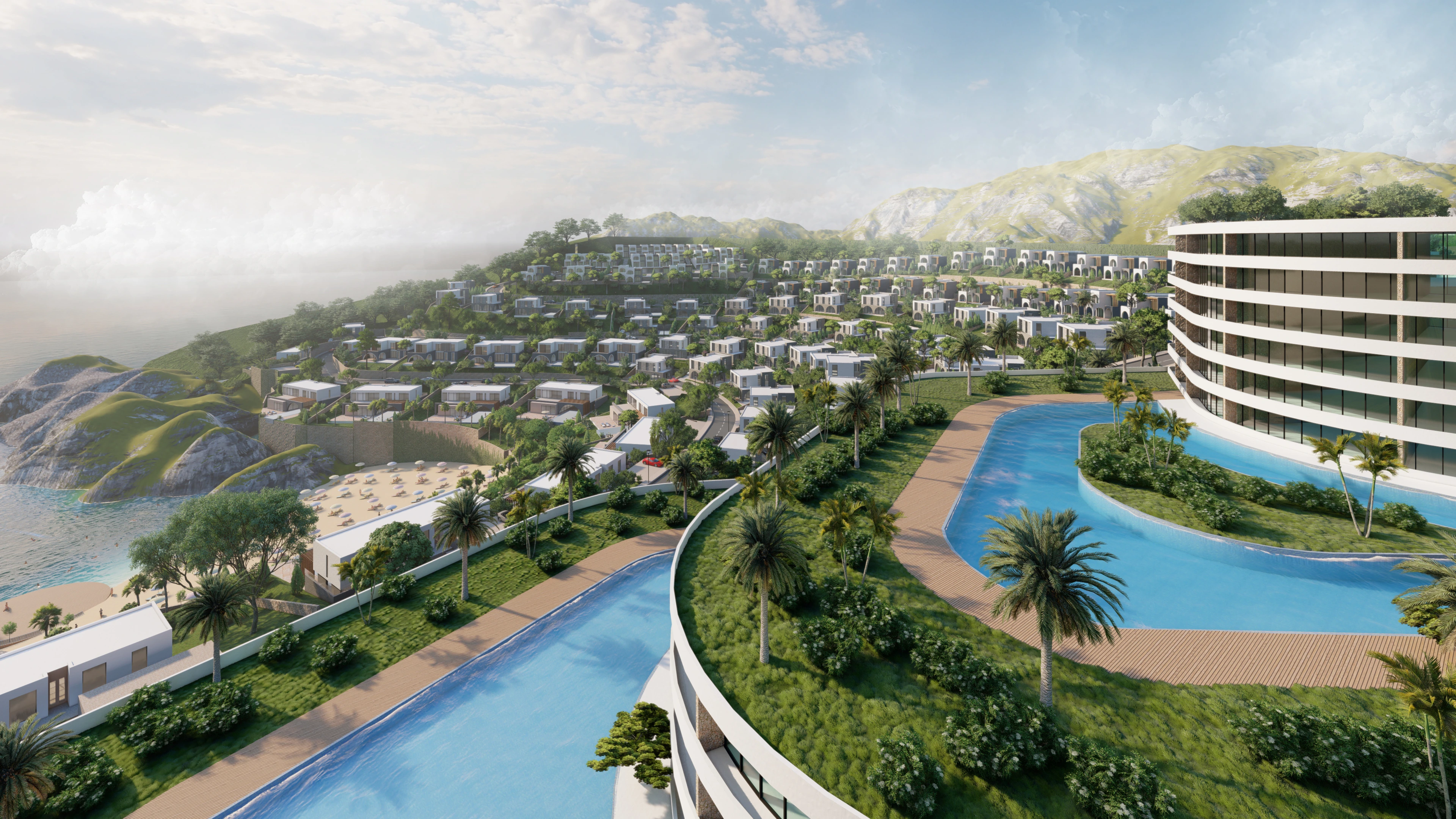 Hotelvisualisierung eines Kuestenresorts mit Panorama - Perspektive 62
