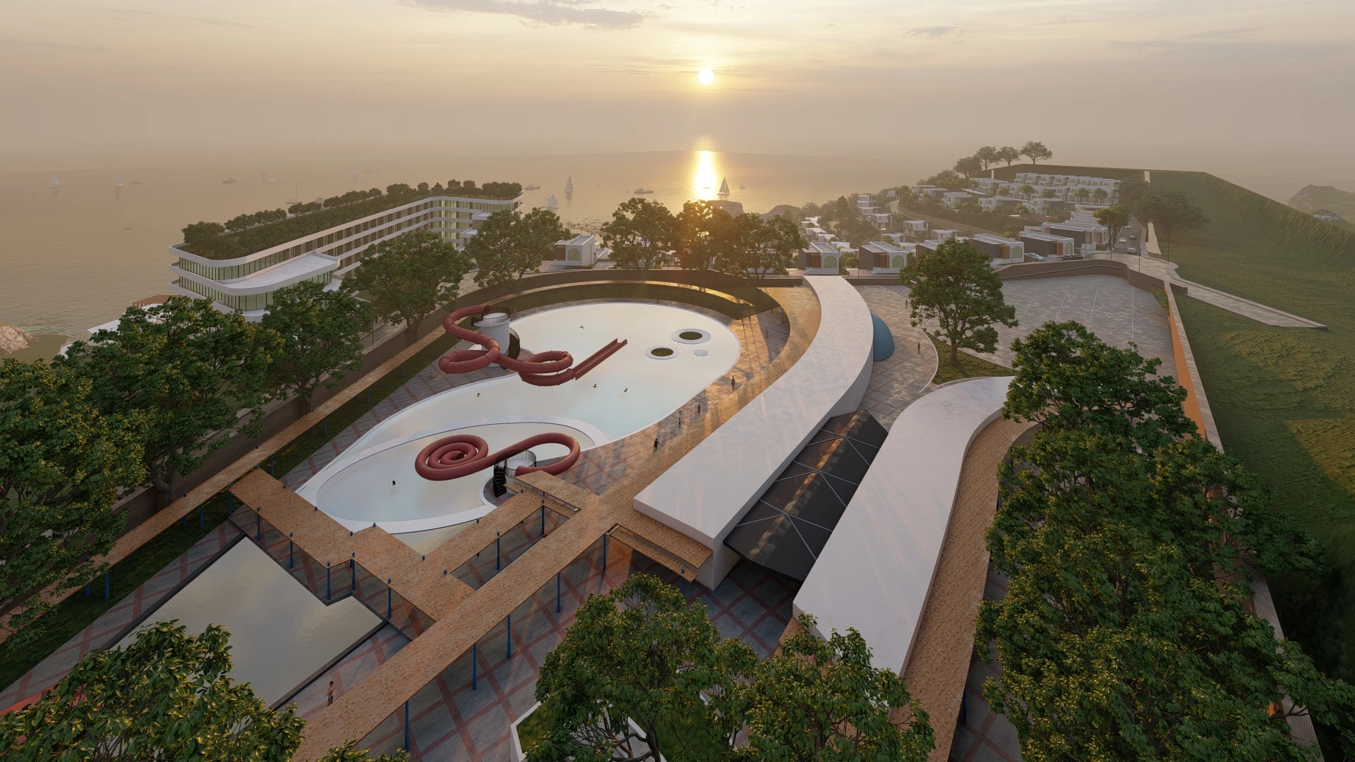 Hotelvisualisierung eines Kuestenresorts mit Panorama - Perspektive 64