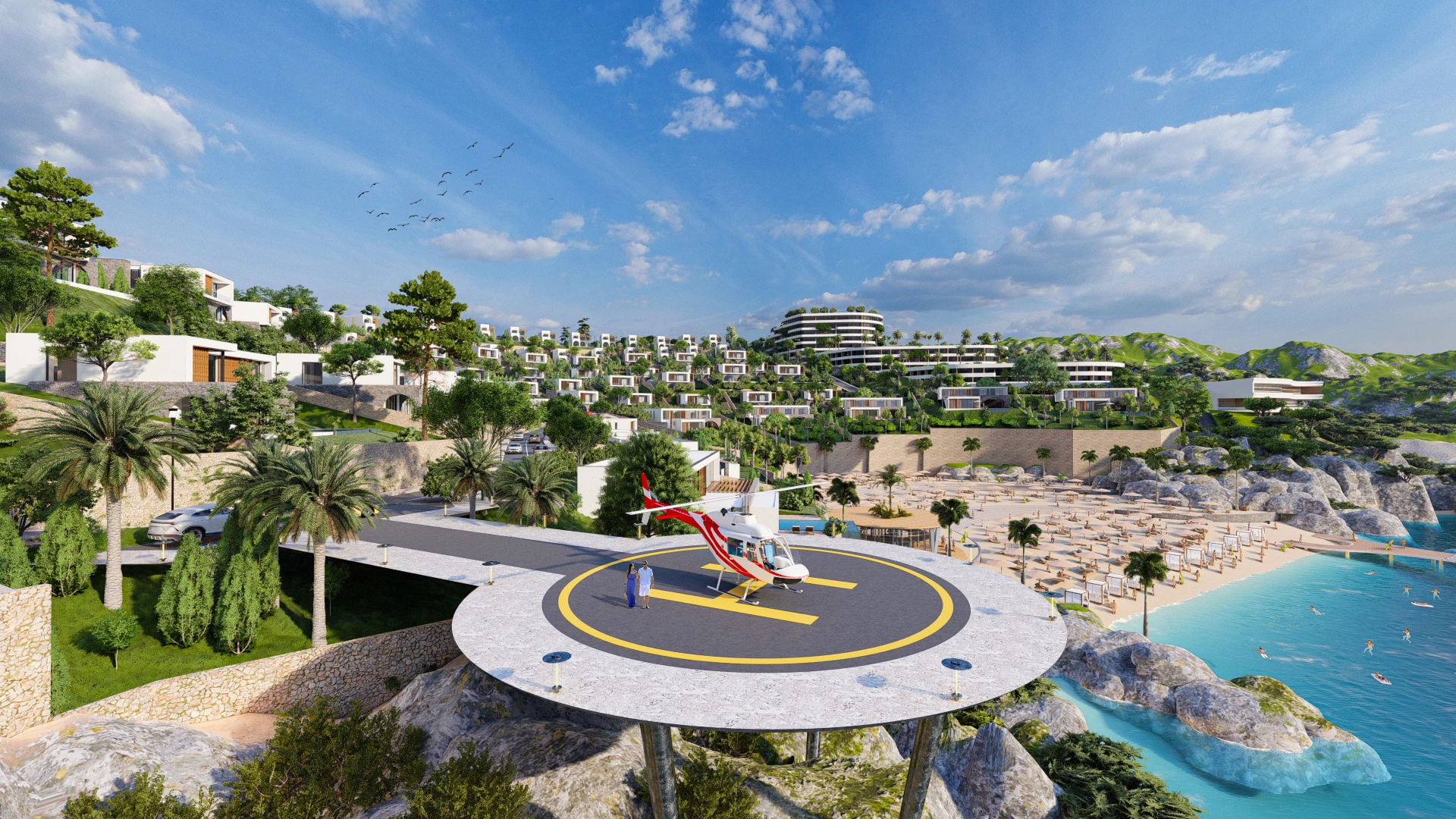 Hotelvisualisierung eines Kuestenresorts mit Panorama - Perspektive 66