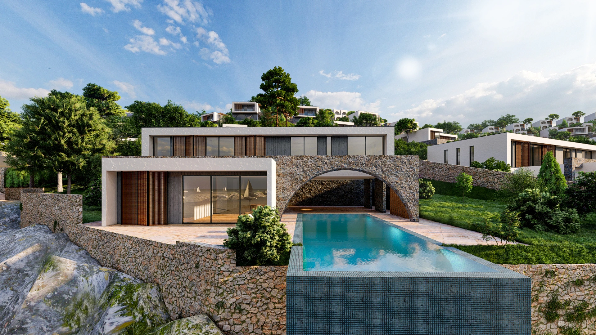 Hotelvisualisierung eines Kuestenresorts mit Panorama - Perspektive 67
