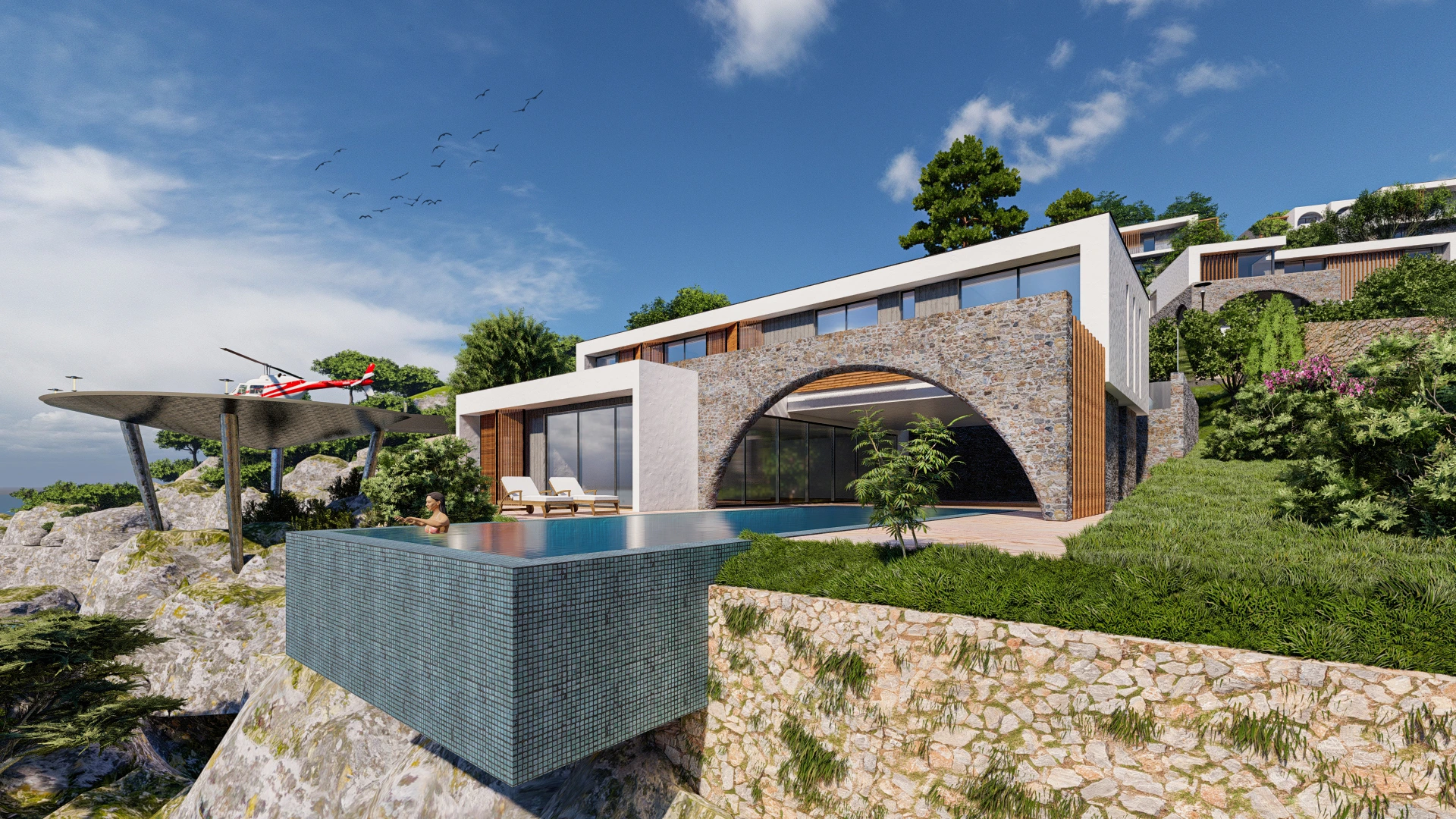 Hotelvisualisierung eines Kuestenresorts mit Panorama - Perspektive 68