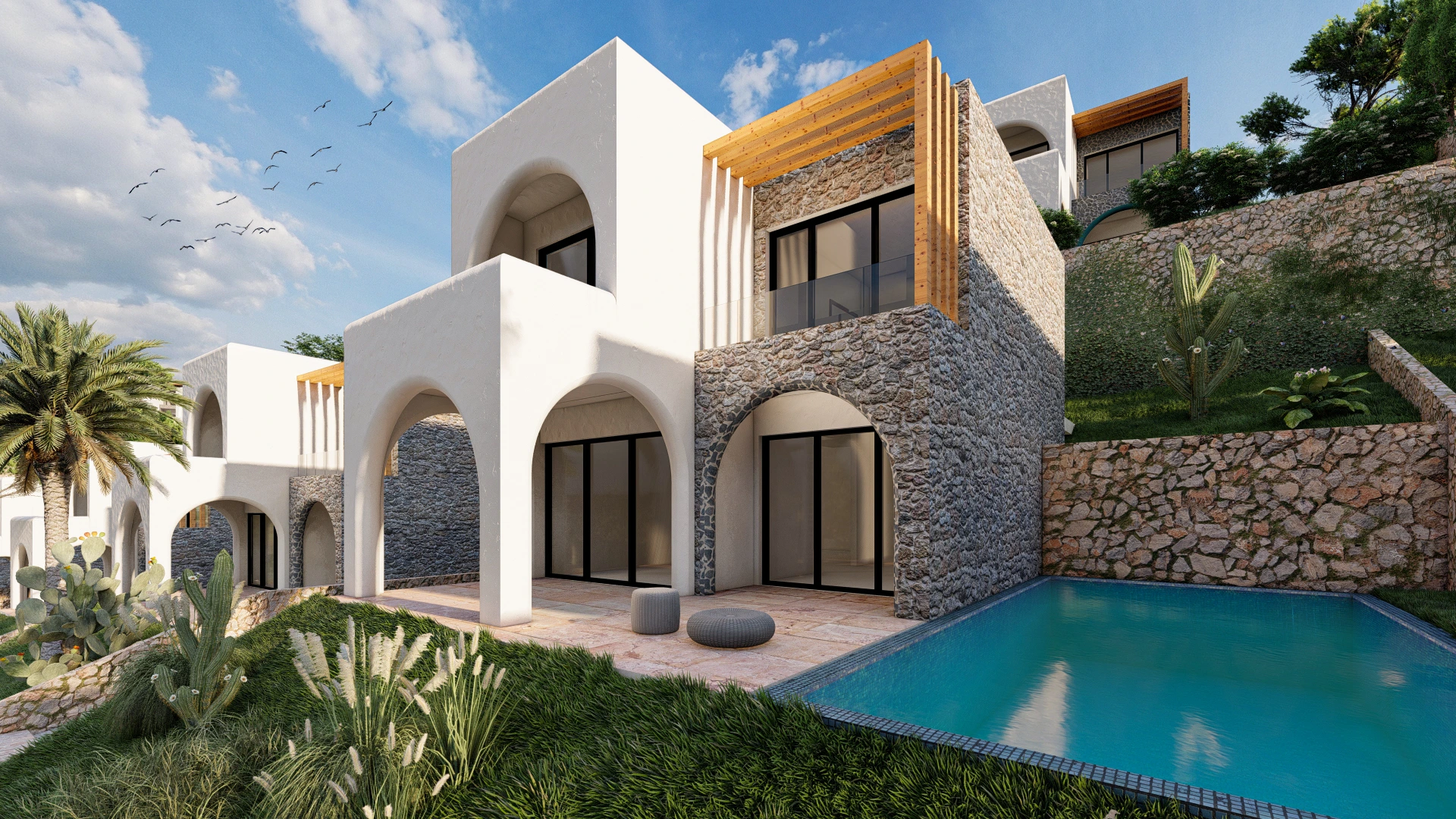 Hotelvisualisierung eines Kuestenresorts mit Panorama - Perspektive 71