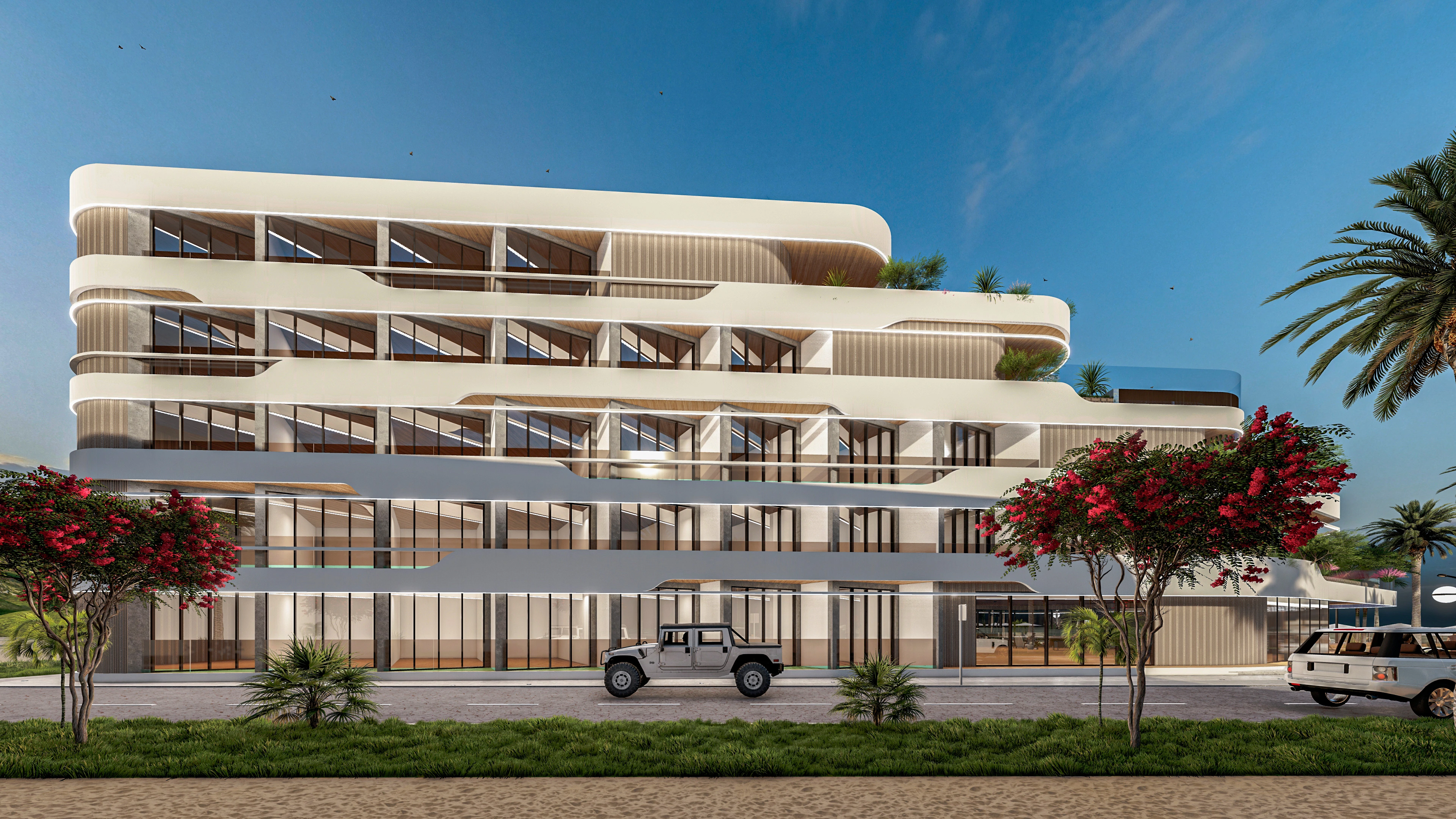 Hotelvisualisierung eines Grand Resorts am Pool - Perspektive 100
