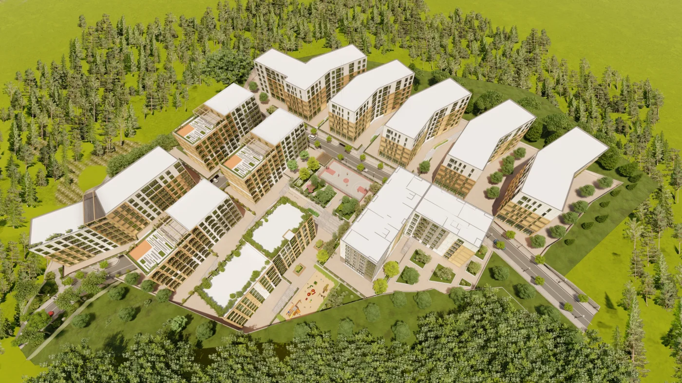 Masterplan-Visualisierung einer Quartiersuebersicht