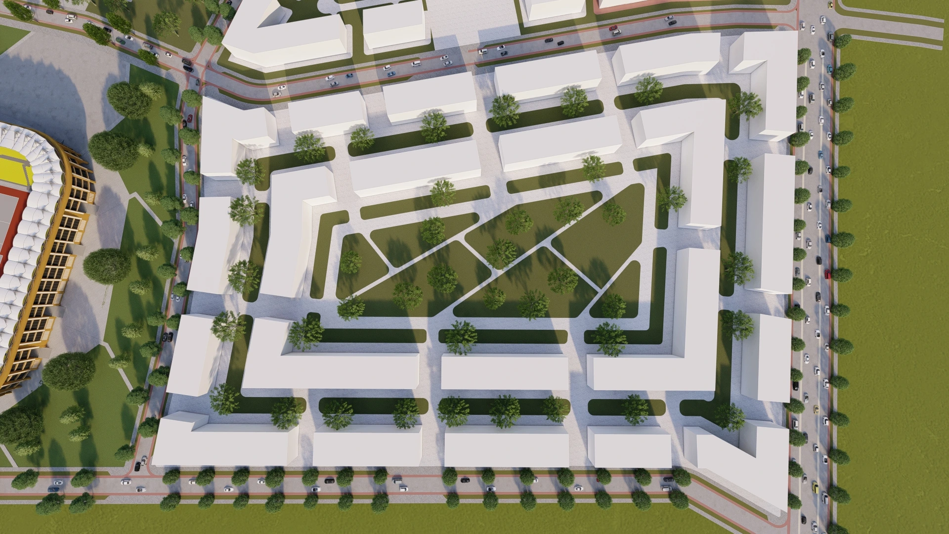 Masterplan-Visualisierung einer Quartiersuebersicht - Perspektive 10