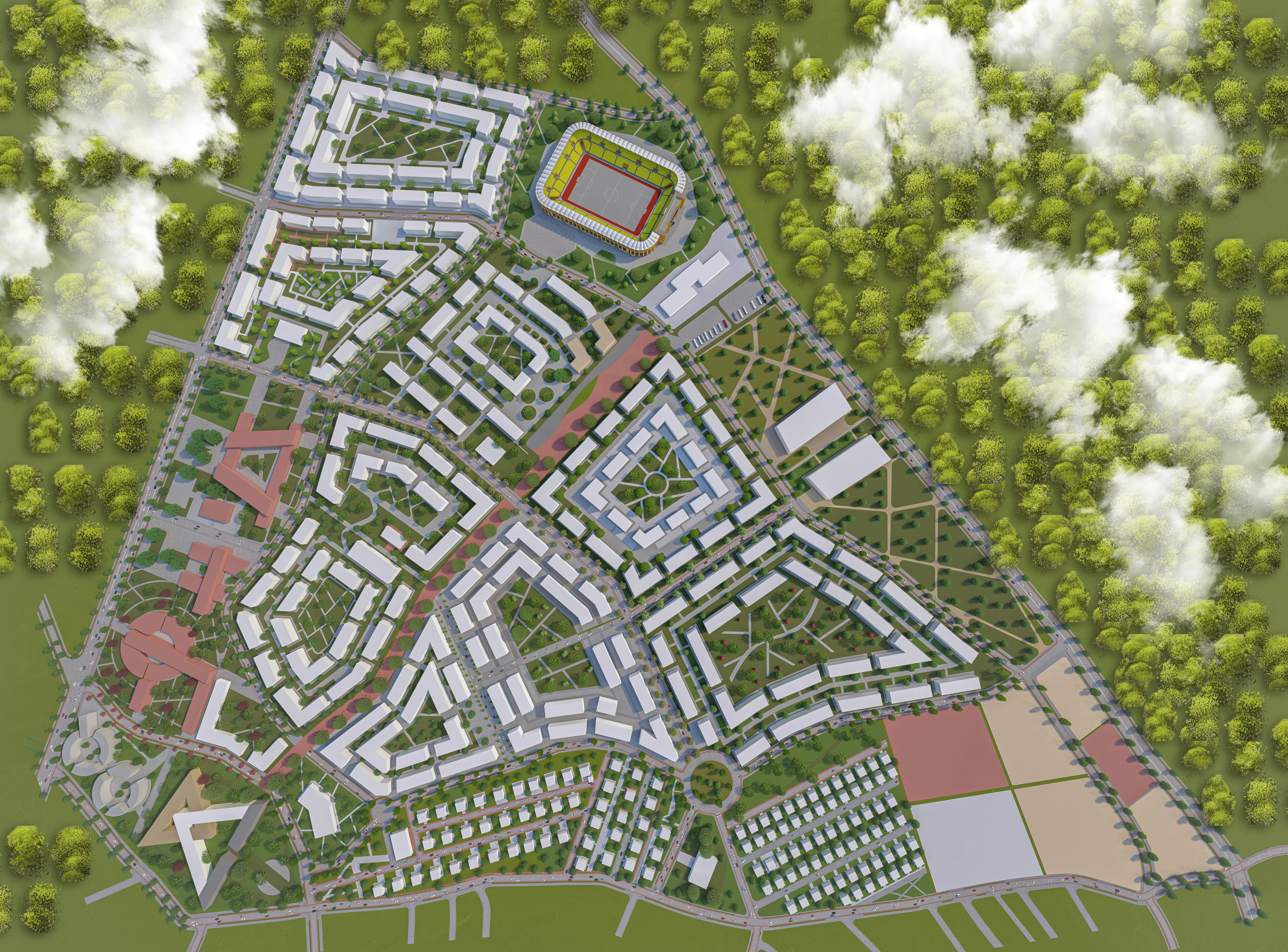 Masterplan-Visualisierung einer Quartiersuebersicht - Perspektive 11