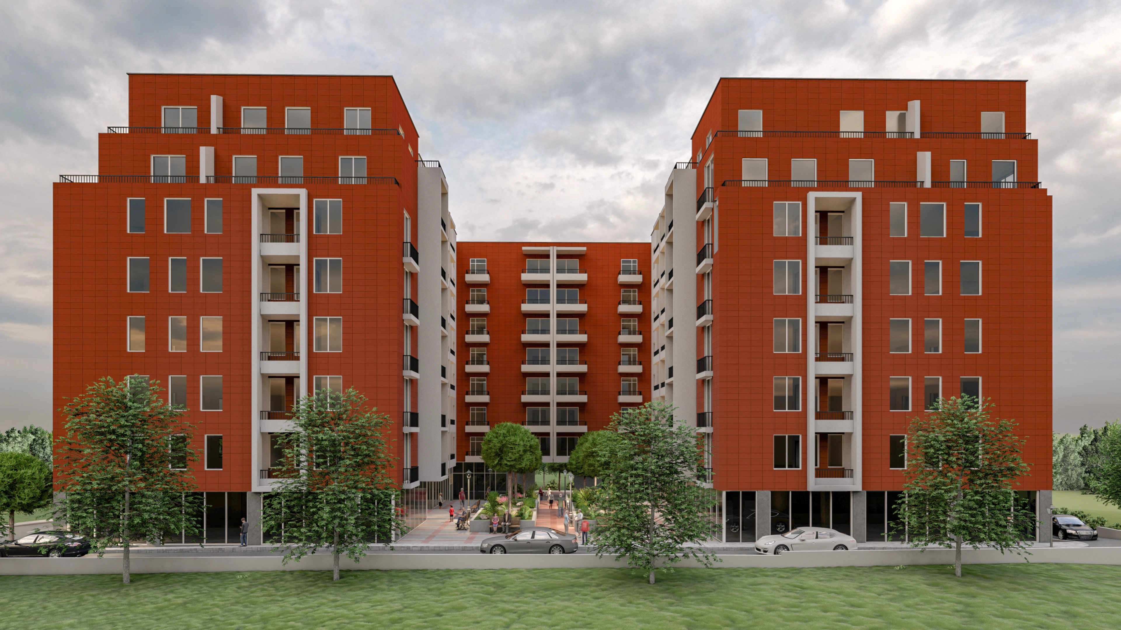 Mehrfamilienhaus-Visualisierung einer Wohnanlage am Boulevard