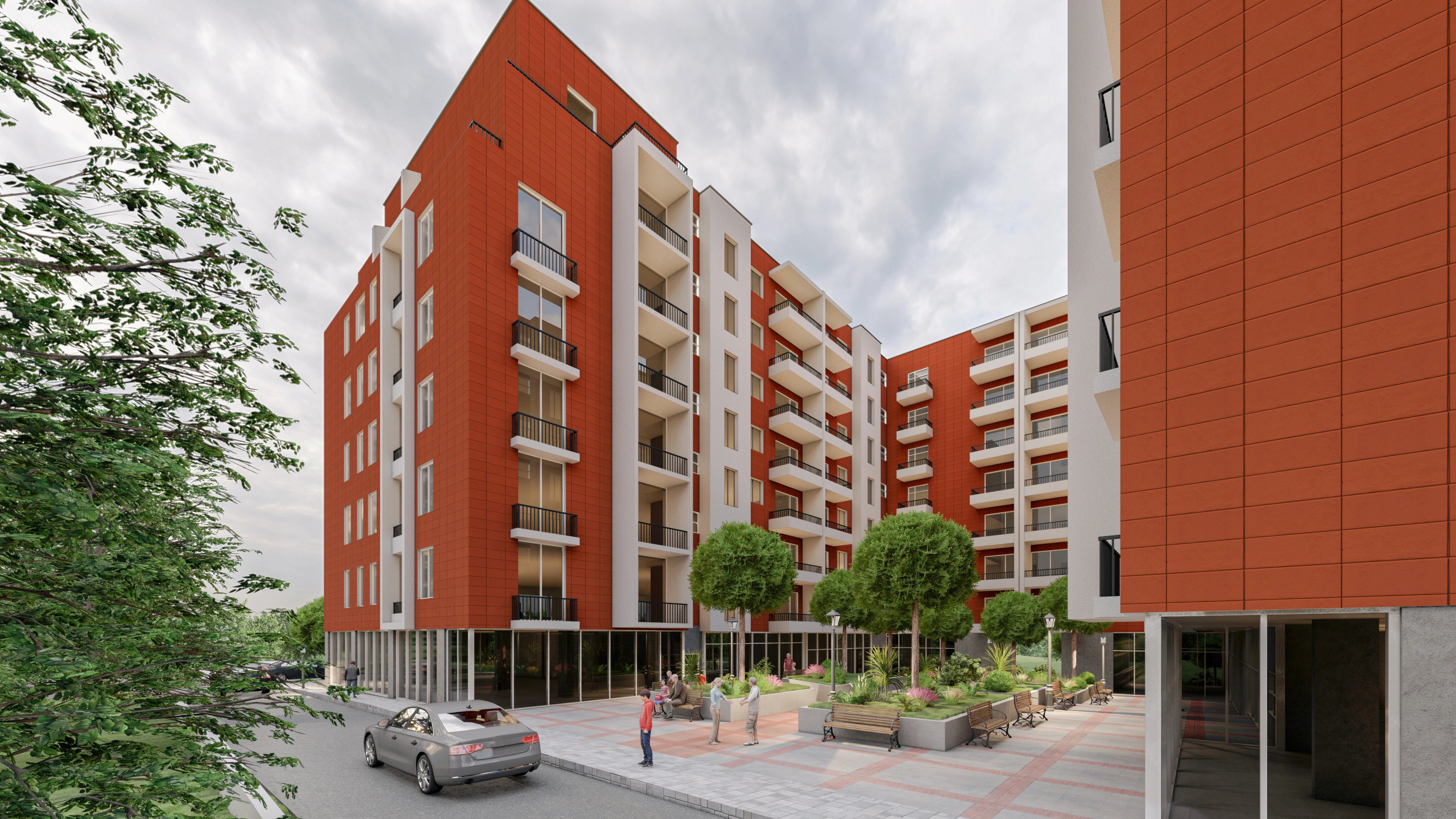 Mehrfamilienhaus-Visualisierung einer Wohnanlage am Boulevard - Perspektive 02