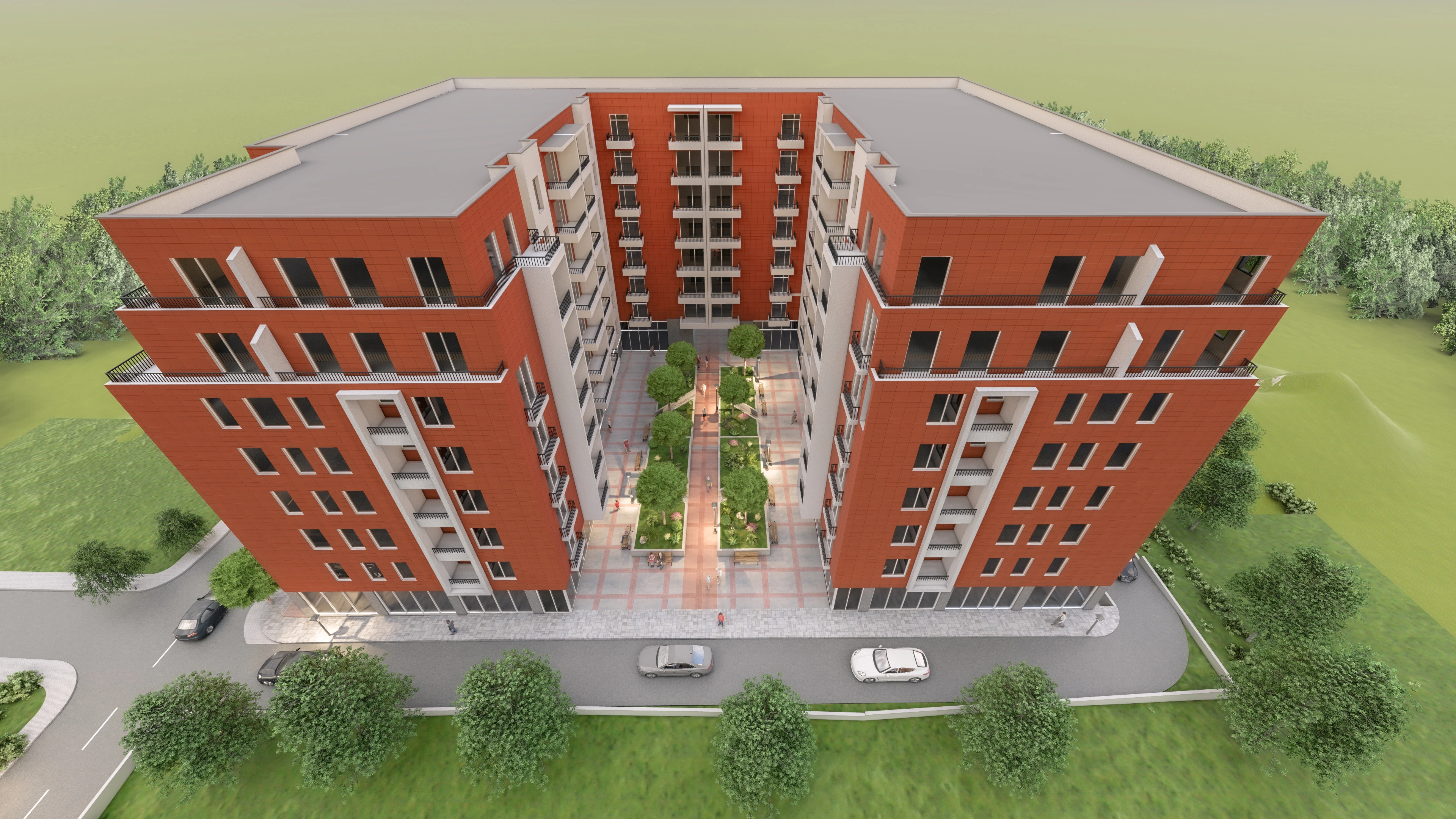Mehrfamilienhaus-Visualisierung eines modernen Wohnblocks
