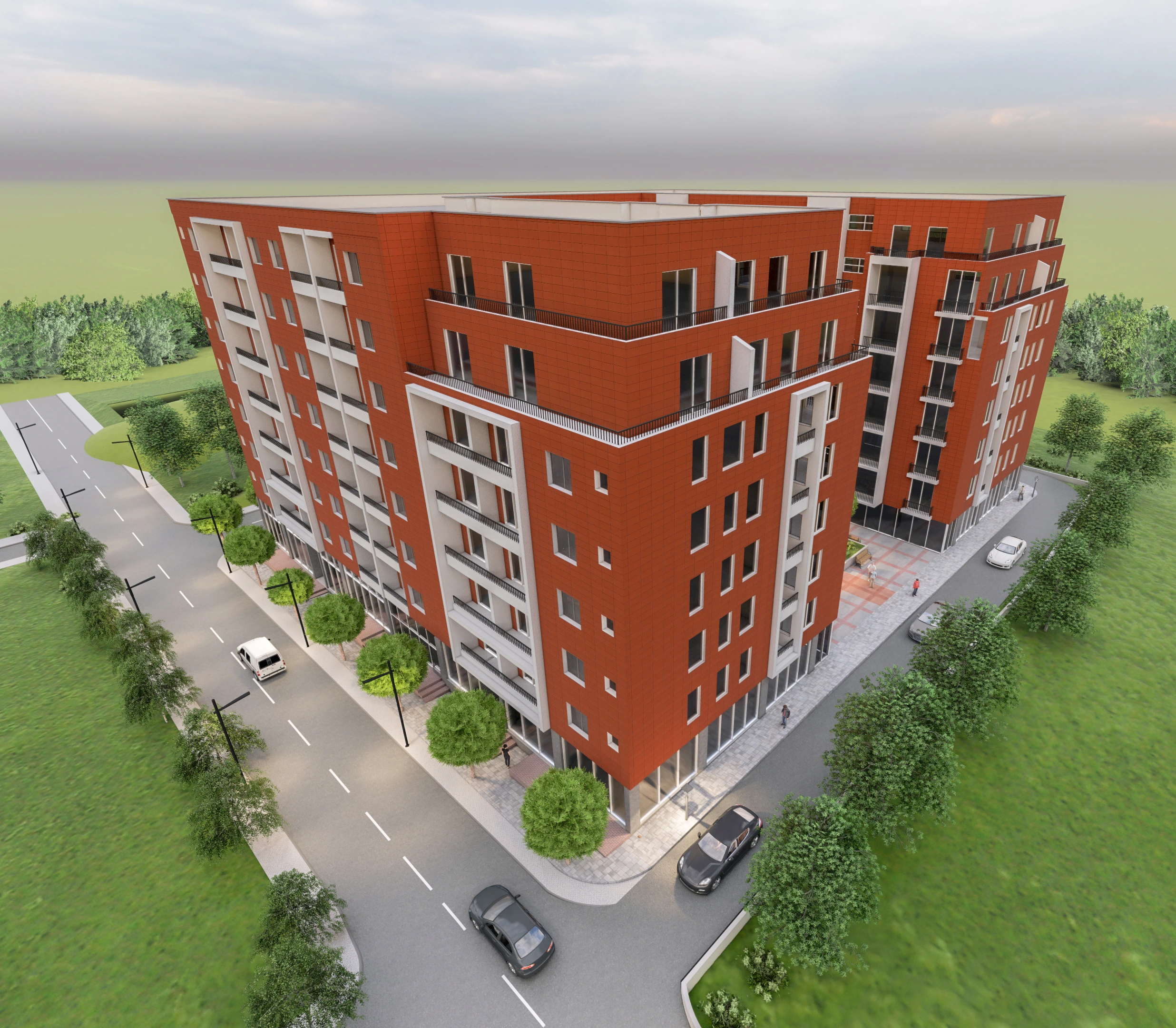 Mehrfamilienhaus-Visualisierung eines modernen Wohnblocks - Perspektive 07