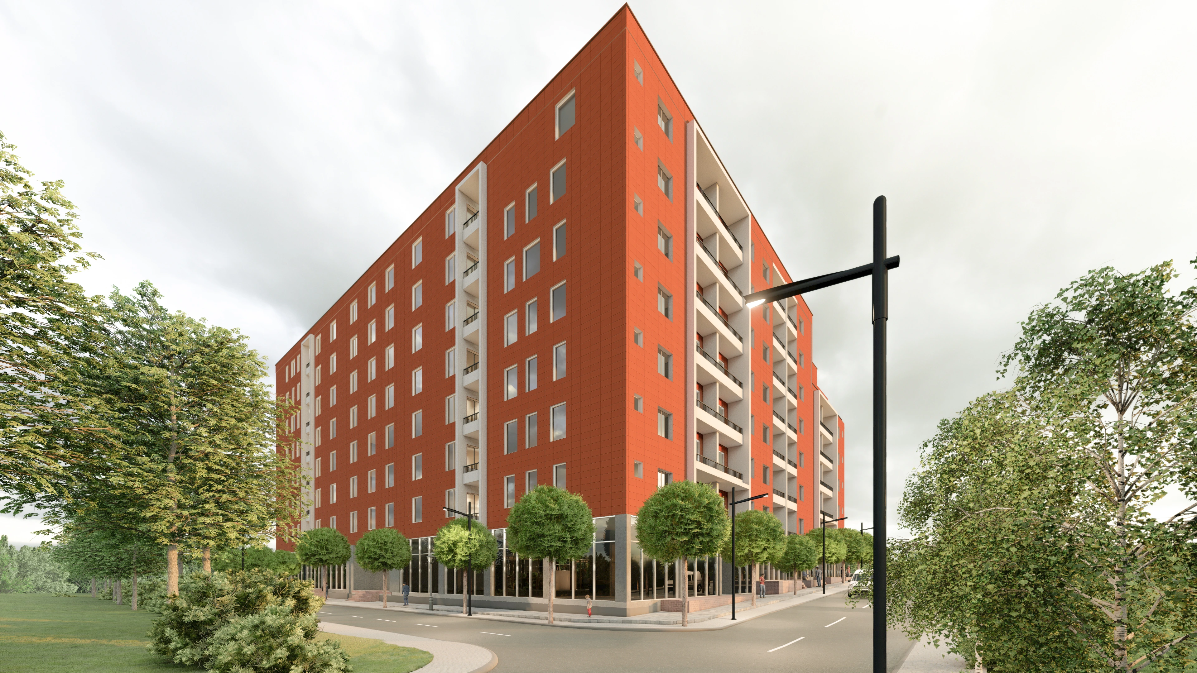 Mehrfamilienhaus-Visualisierung eines modernen Wohnblocks - Perspektive 08