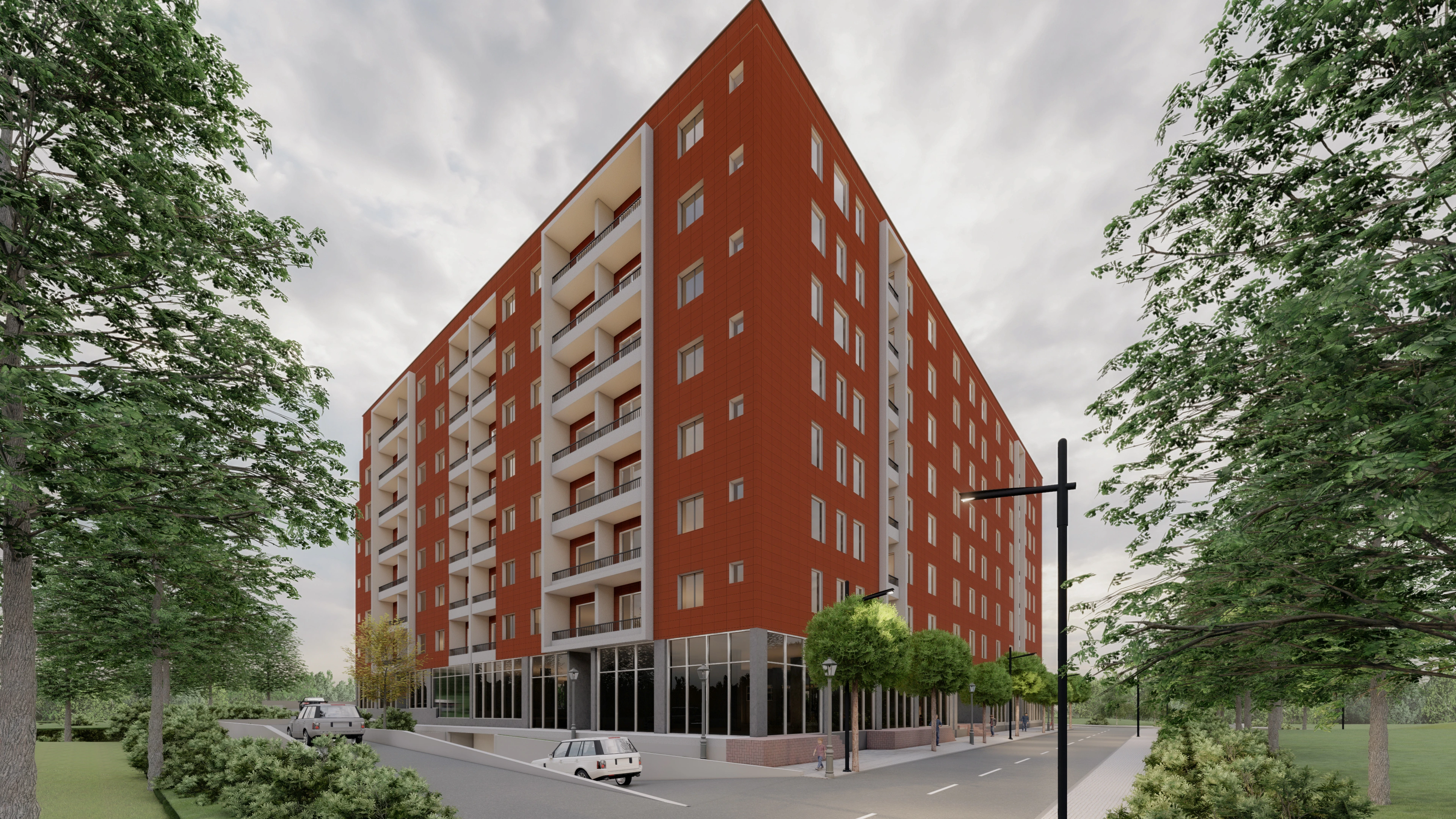 Mehrfamilienhaus-Visualisierung eines modernen Wohnblocks - Perspektive 09