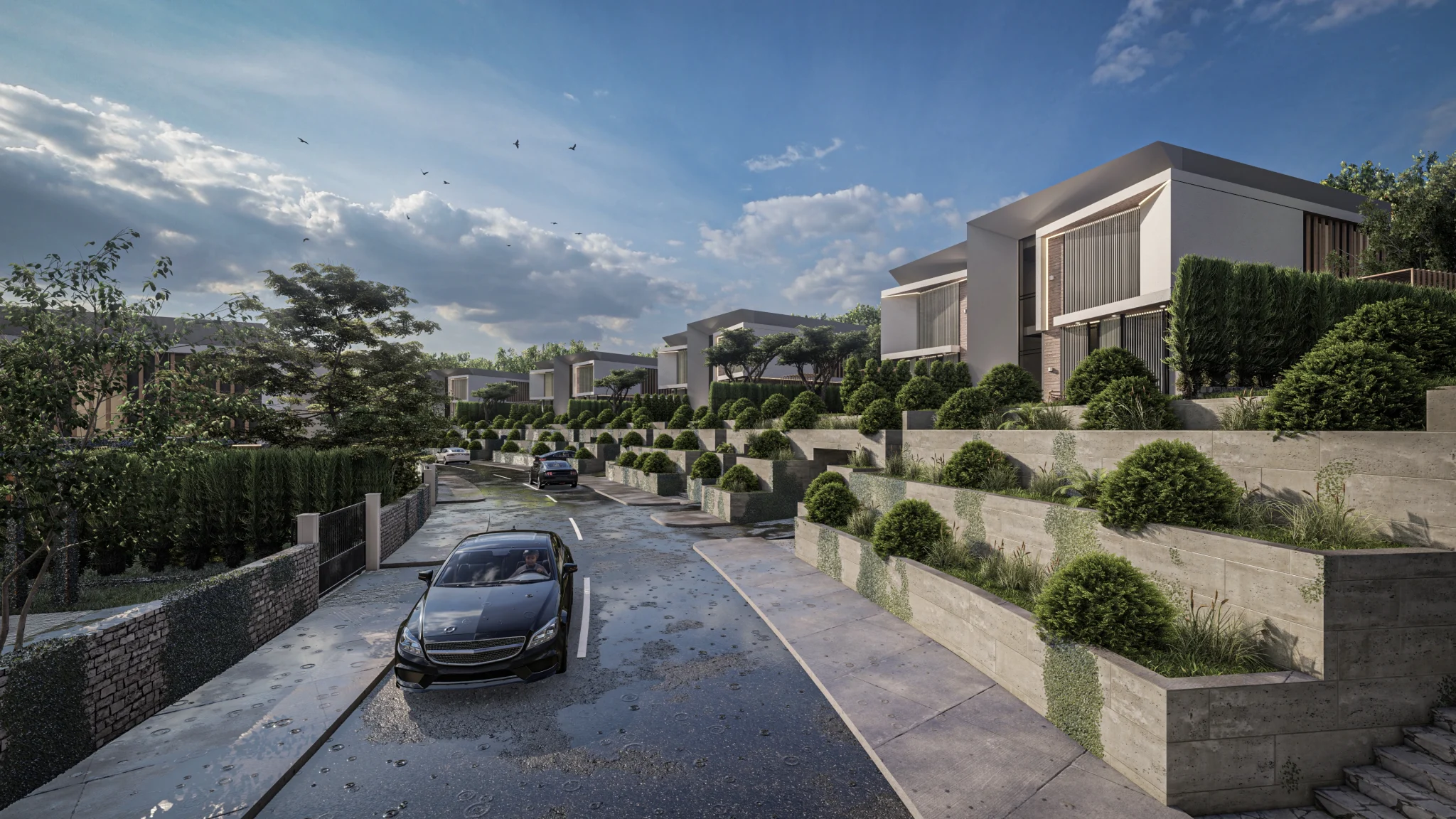 Luftperspektive und Gesamteindruck des Reihenhausquartiers