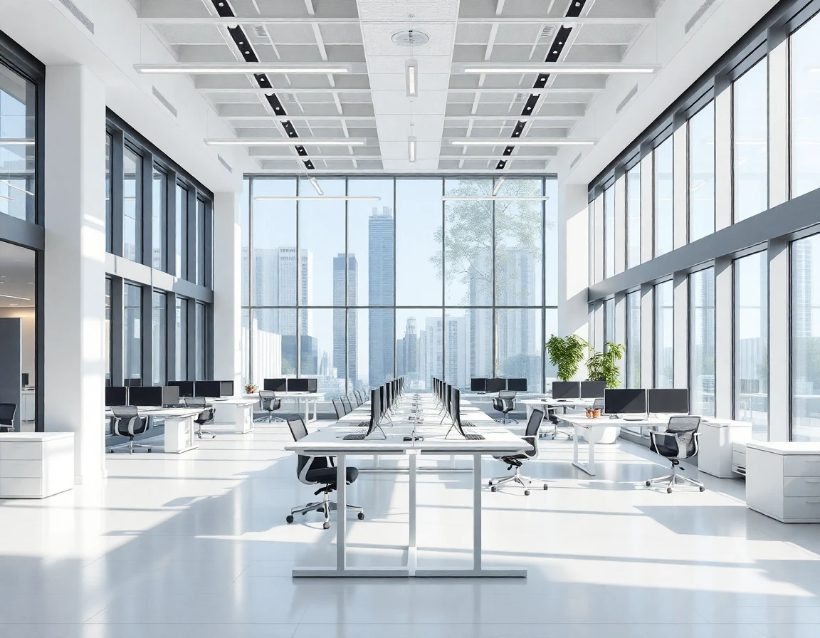 Fotorealistische 3D-Visualisierung eines modernen Büro-Innenraums